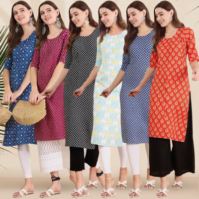 1 Stop Fashion Women Printed, Striped Straight Kurta(Multicolor)