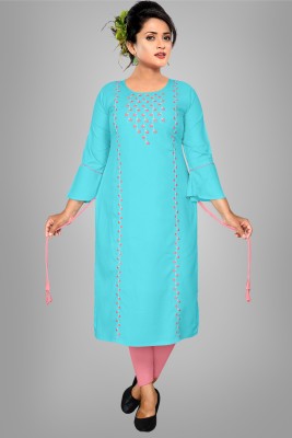 HAYA FASHION Women Embroidered Straight Kurta(Light Blue)