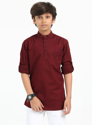 ROCKET SCIENCE Boys Solid Straight Kurta(Maroon)