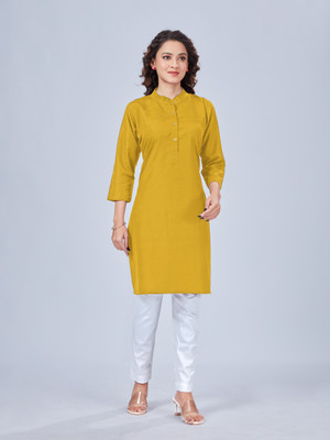 SPGR Women Solid Straight Kurta(Yellow)