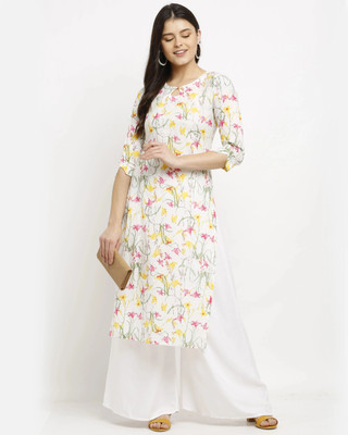 Rajnandini Women Printed A-line Kurta(White)