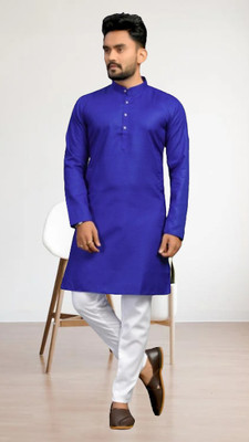 M Biswas Men Solid A-line Kurta(Blue)