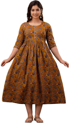 Murli Kurti Women Floral Print Anarkali Kurta(Brown)