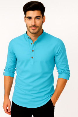 PRIMEICON Men Solid Straight Kurta(Light Blue)
