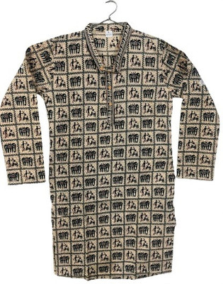 PoojaPrints Men Block Print Straight Kurta(Beige)