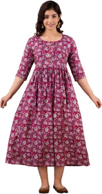 GS FAHION Women Printed Anarkali Kurta(Pink)