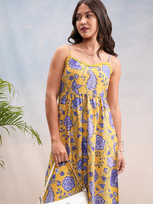 Vishudh Women Printed A-line Kurta(Yellow)