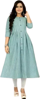 U CREATION Women Striped A-line Kurta(Green)