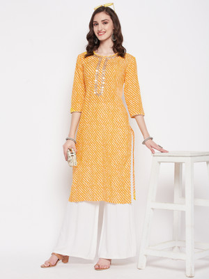 Imfashini Women Embroidered Straight Kurta(Yellow)