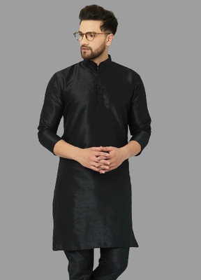 VILLAIN Men Printed A-line Kurta(Black)