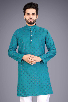 RADHE RADHE Men Printed Straight Kurta(Blue)