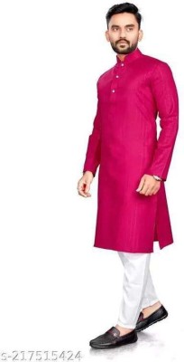 Universazone Men Solid Straight Kurta(Pink)