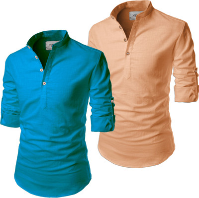 HouseOfCommon Men Solid Straight Kurta(Orange)