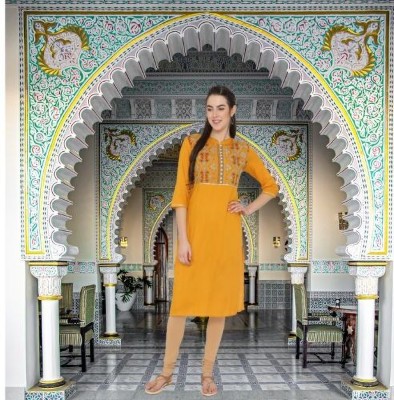 SHASHVI Women Embroidered Straight Kurta(Yellow)