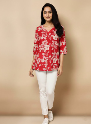The MS Hub Women Floral Print Straight Kurta(Red)