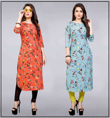 Shree Saarvottam Fashion Women Printed Flared Kurta(Multicolor)