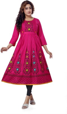 MK Fashion Hub Women Block Print Anarkali Kurta(Pink)