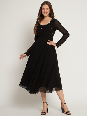 Poshak Hub Women Embroidered Anarkali Kurta(Black)