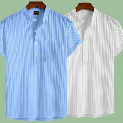 JenilEStore Men Self Design A-line Kurta(Light Blue, White)