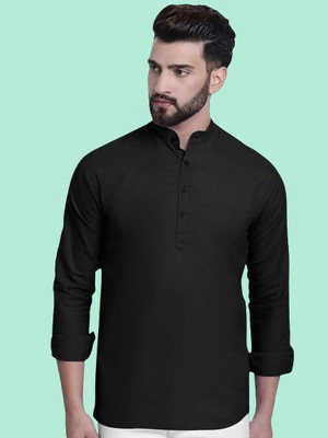 SuperTrend Men Printed Straight Kurta(Black)