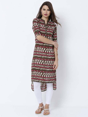 Vishudh Women Printed Straight Kurta(Green, Pink)