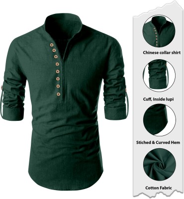 AITAVIKOVERSEAS Men Solid A-line Kurta(Green)