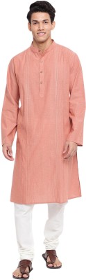 Fabindia Men Woven Design Straight Kurta(Orange)