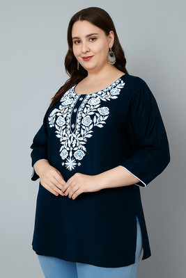 ABFY ZOO Women Embroidered Straight Kurta(Blue)