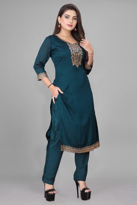 Jayesh Enterprise Women Solid Straight Kurta(Dark Blue)
