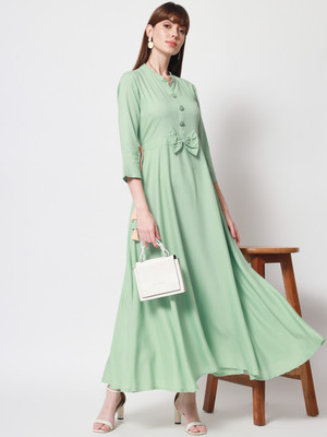 HERE&NOW Women Paisley Flared Kurta(Light Green)