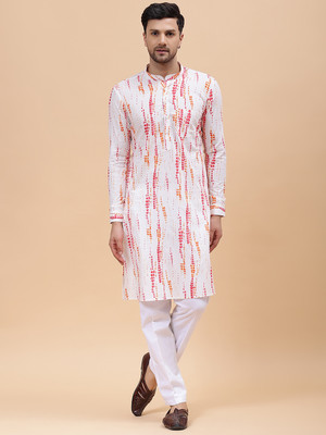 See Designs Men Woven Design Straight Kurta(White)