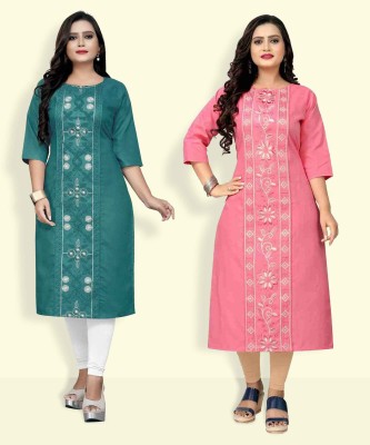 VIVIDH CREATIONS Women Embroidered Straight Kurta(Dark Blue)