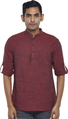 Indus Route by Pantaloons Men Self Design Straight Kurta(Maroon)