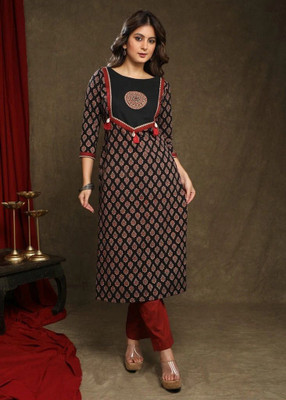 siya silk studio Women Floral Print Straight Kurta(Black)