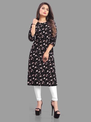 SAIKRUPA FASHION Women Printed Straight Kurta(Black, White)