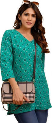 Anmol Collection Women Printed, Geometric Print A-line Kurta(Green)