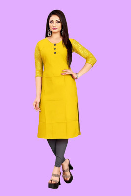 Coft Women Solid Straight Kurta(Yellow)
