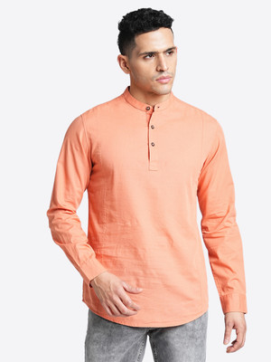 Blue Buddha Men Solid Straight Kurta(Orange)