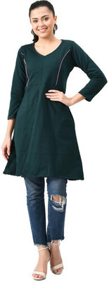IndiWeaves Women Solid Straight Kurta(Dark Green, Maroon)