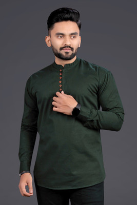 Nnc Men Solid Straight Kurta(Dark Green)