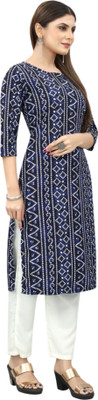 Maridiifashion Women Printed Straight Kurta(Dark Blue)