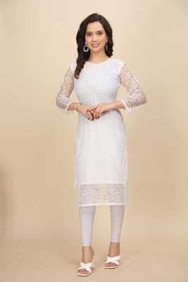 Manthan Creation Women Floral Print A-line Kurta(White)