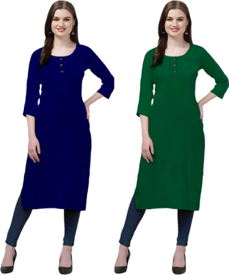 Coft Women Solid Straight Kurta(Blue, Green)