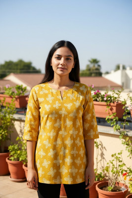 LOKAVANYA Women Printed Straight Kurta(Yellow)