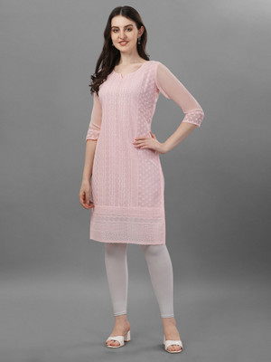 HouseOfCommon Women Self Design Straight Kurta(Pink)