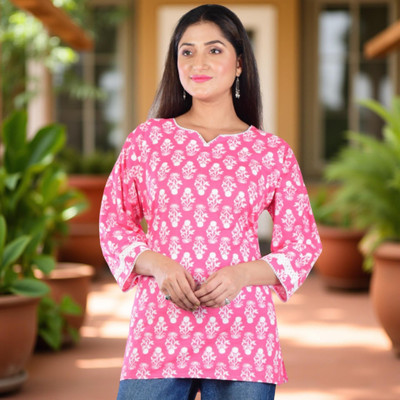 beingbeauty Women Floral Print, Printed Tunic Kurta(Pink)