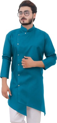 Tibra Collection Men Solid Asymmetric Kurta(Green)