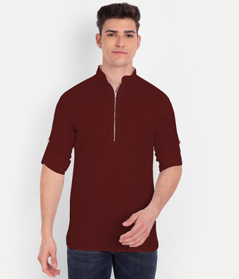 HouseOfCommon Men Solid Straight Kurta(Maroon)