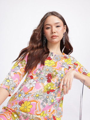 Anouk Rustic Women Floral Print Straight Kurta(Yellow)