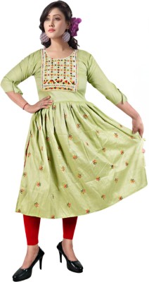 Shalu Fashion Women Embroidered Trail Cut Kurta(Green)